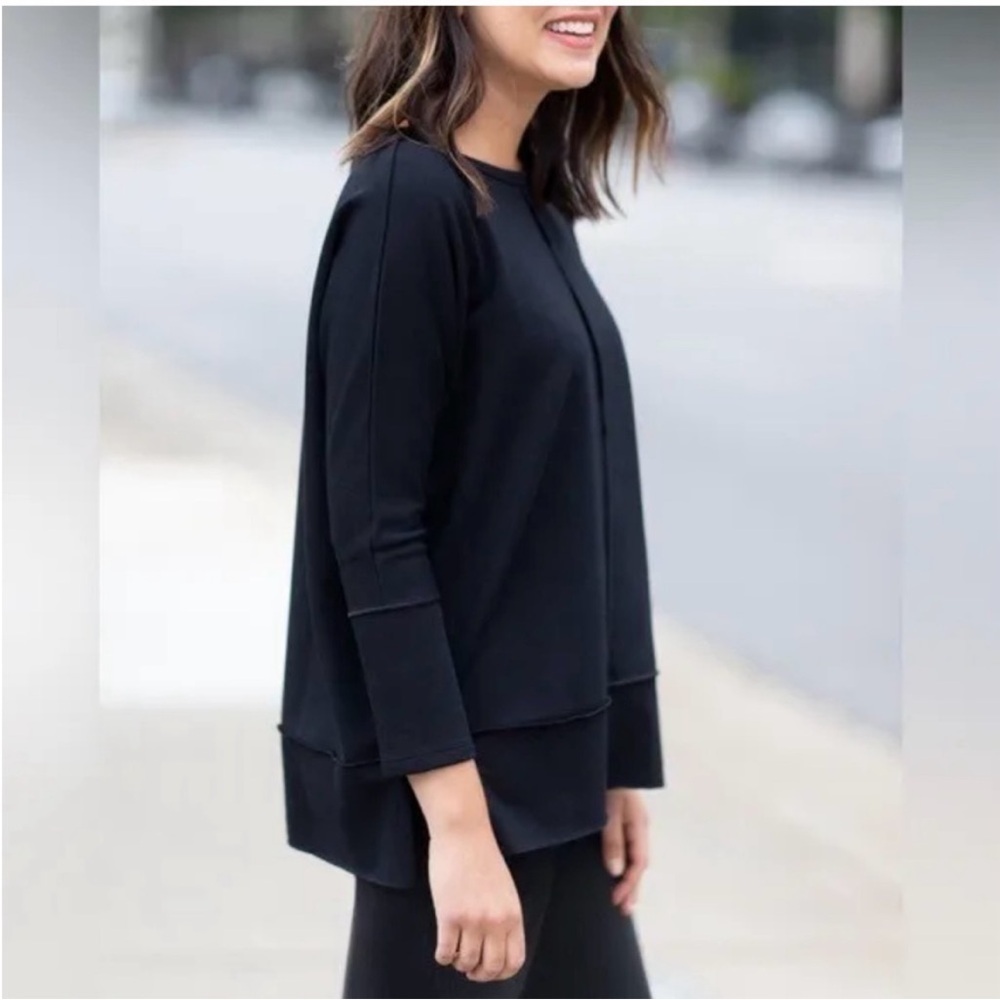 SPANX Perfect Length Black Top Dolman 3/4 Sleeve Stretchy Tunic Tee Sz S